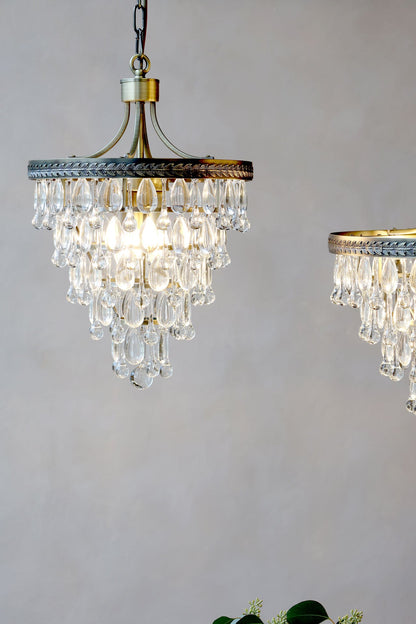 Taklampe Versailles lysekrone med dråpeformede glassprism H54/Ø35 cm Messing