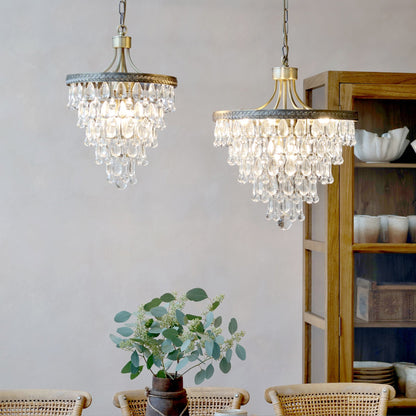 Taklampe Versailles lysekrone med dråpeformede glassprism H54/Ø45 cm Messing