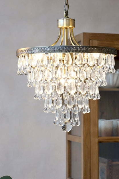 Taklampe Versailles lysekrone med dråpeformede glassprism H54/Ø45 cm Messing
