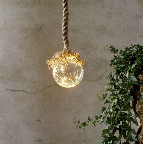 Batteridrevet belysning glasskule med juterep 10x140cm
