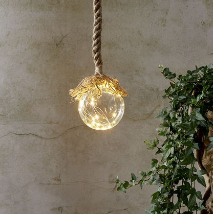 Batteridrevet belysning glasskule med juterep 10x140cm