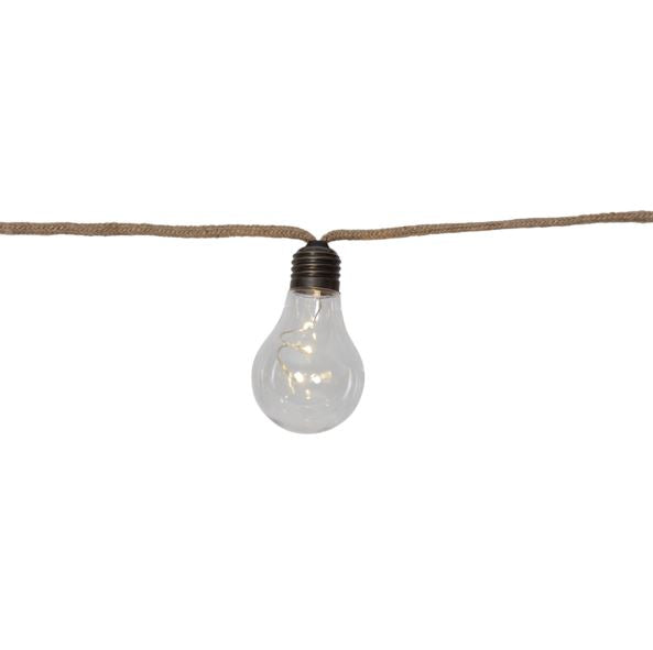 Batteridrevet belysning Ljusslinga med 10 LED ljus och kabel med juterep