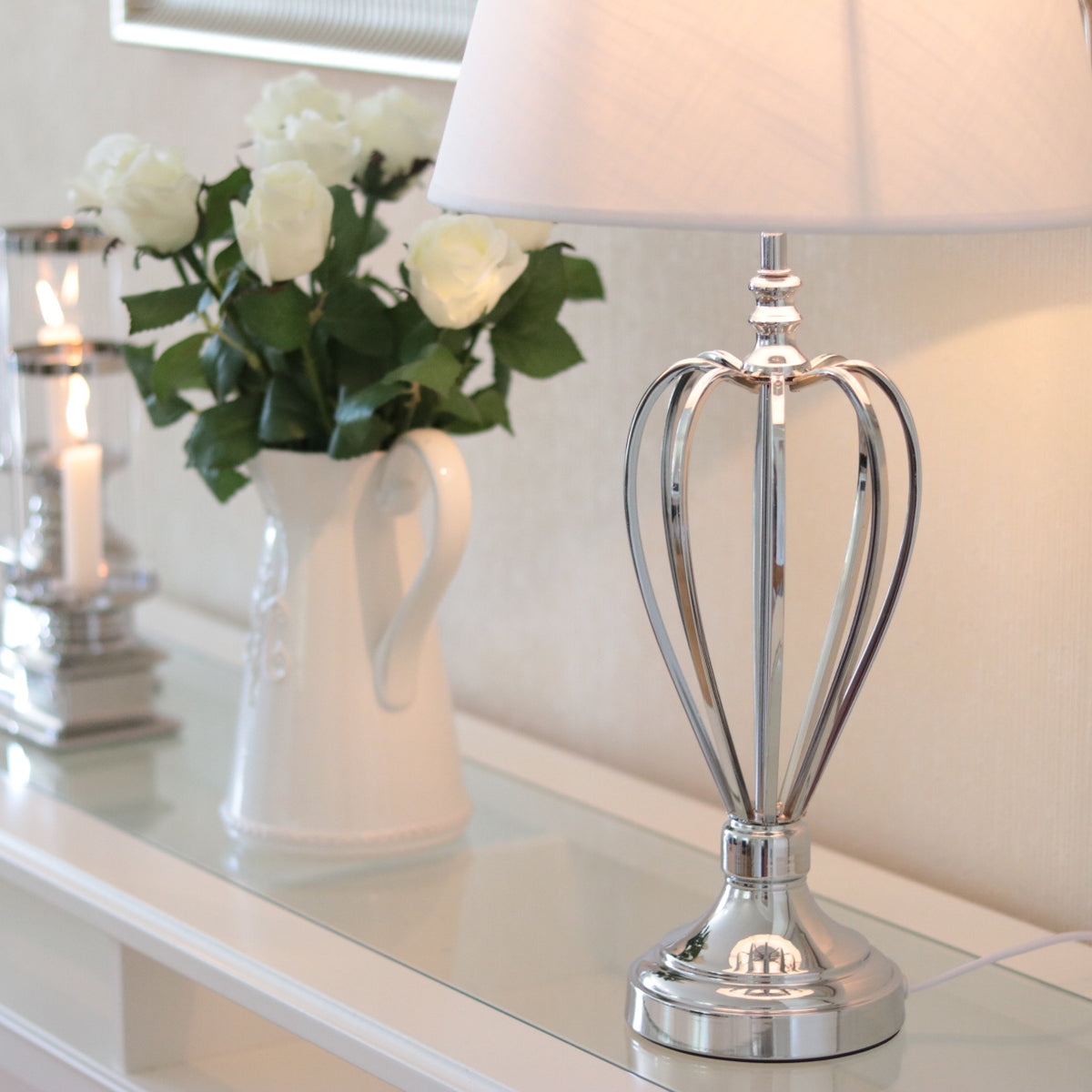 Bordlampe Lampfot Krone 40 cm Sølv