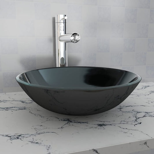 Baderomsvask herdet glass 42 cm Svart