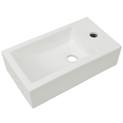 Baderomservant med kranhull rektangulært keramisk Hvit 46x25,5x12 cm