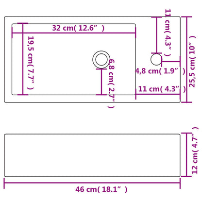 Baderomservant med kranhull rektangulært keramisk Hvit 46x25,5x12 cm