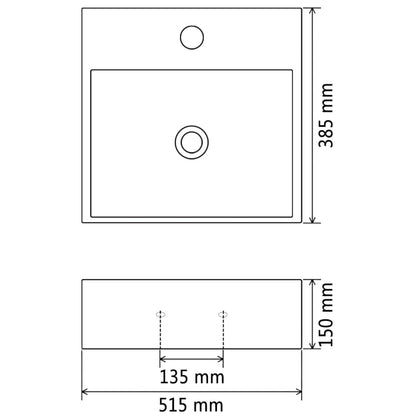 Baderomsvask med kranhull keramisk Hvit 51,5x38,5x15 cm