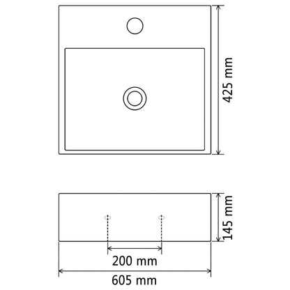 Baderomsvask med kranhull keramisk Hvit 60,5x42,5x14,5 cm
