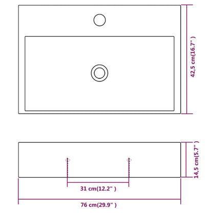 Baderomsvask med kranhull keramisk Hvit 76x42,5x14,5 cm
