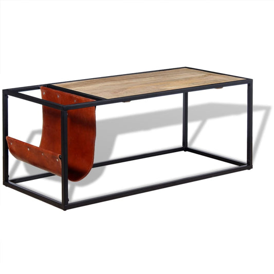 Salongbord Sofabord DIV. med magasinholder i ekte lær 110x50x45 cm