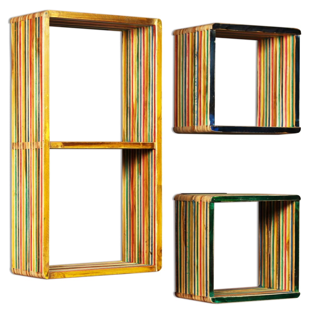 Vegghylle Tre 3 deler gjenvunnet heltre teak flerfarget