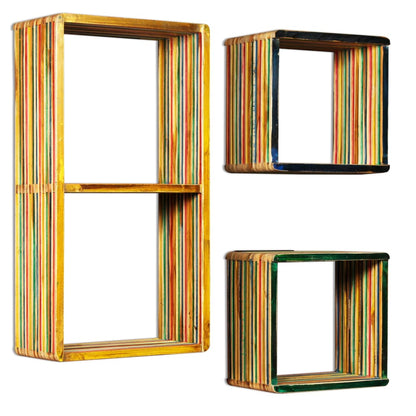 Vegghylle Tre 3 deler gjenvunnet heltre teak flerfarget