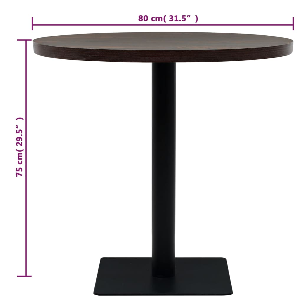 Bistrobord MDF og stål rund 80x75 cm mørk aske