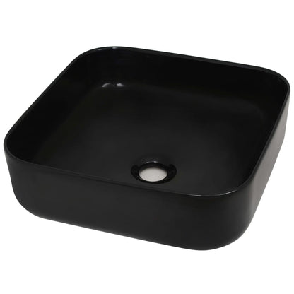 Baderomsvask keramisk kvadratisk Svart 38x38x13,5 cm