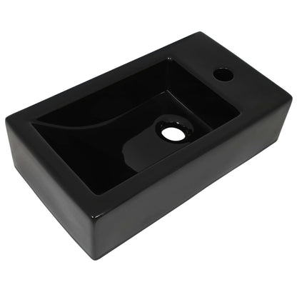 Baderomsvask med kranhull rektangulær keramisk Svart 46x25,5x12 cm