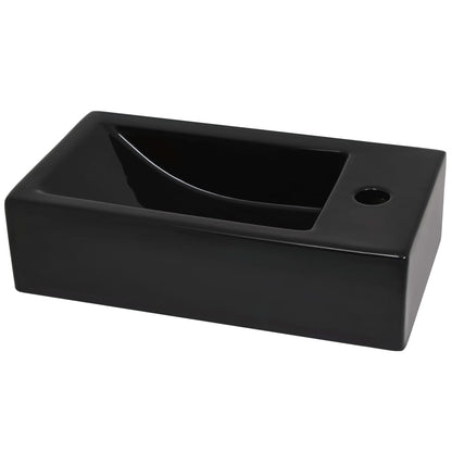 Baderomsvask med kranhull rektangulær keramisk Svart 46x25,5x12 cm