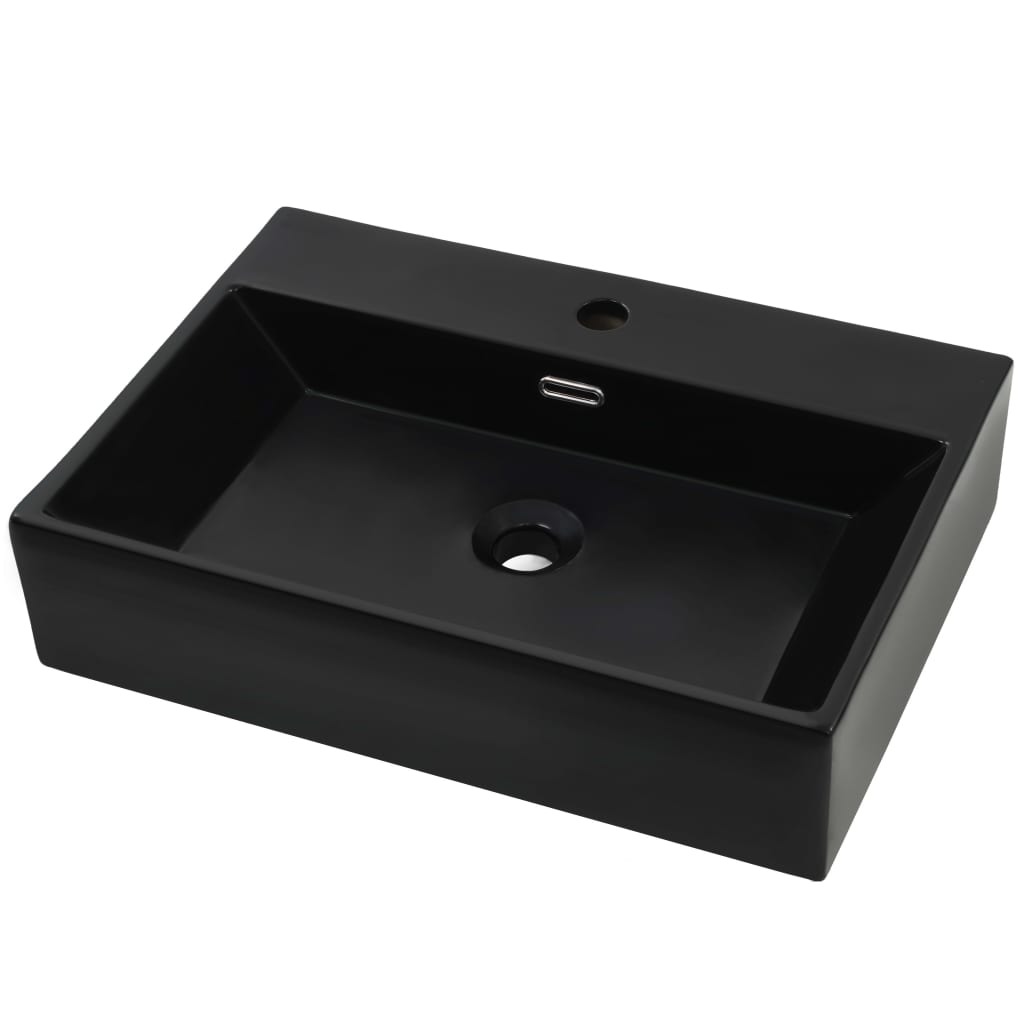 Baderomsvask med kranhull keramisk Svart 60,5x42,5x14,5 cm
