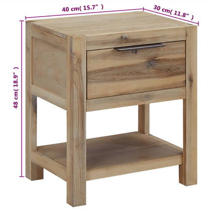 Nattbord Sengbord Tre Heltre Akasietre med skuff 40x30x48 cm
