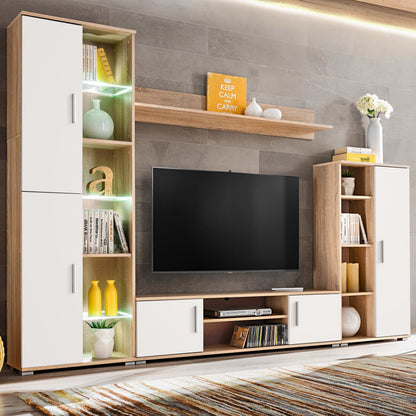 TV-Møbel Sonoma Eik TV-veggenhet med LED-lys og Hvit