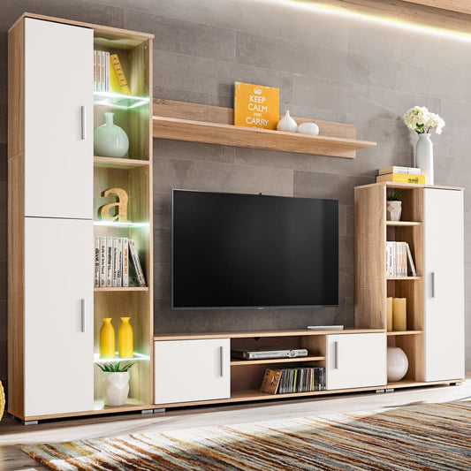 TV-Møbel Sonoma Eik TV-veggenhet med LED-lys og Hvit
