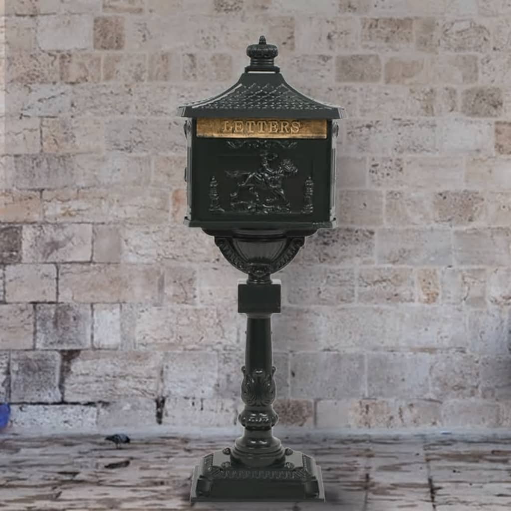 Postkasse på sokkel aluminum gammeldags rustbestandig grønn