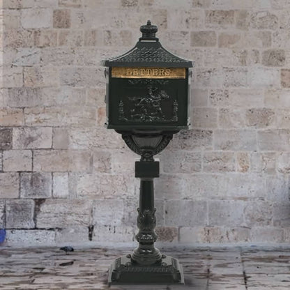 Postkasse på sokkel aluminum gammeldags rustbestandig grønn