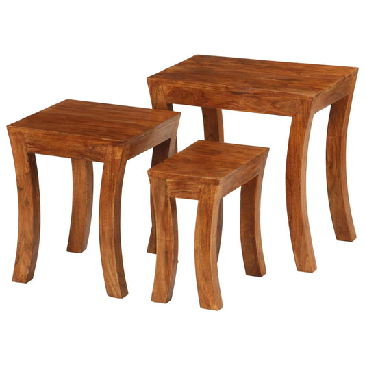 Sidebord Tre Stablebord 3 deler heltre akasie 50x35x50 cm brun