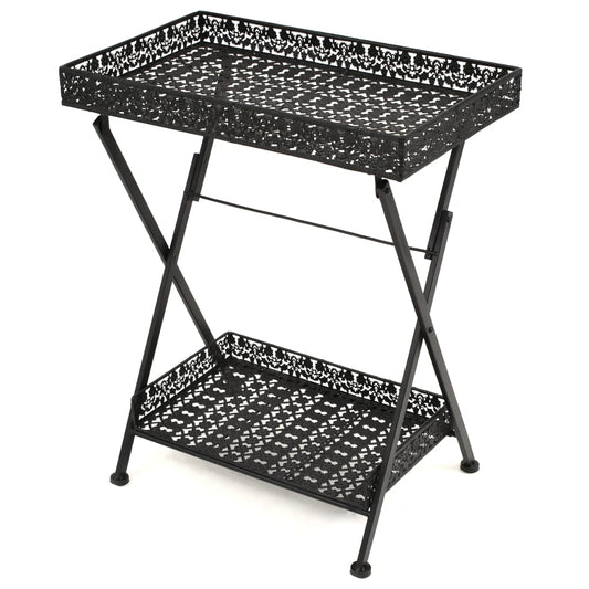 Sidebord Svart Foldbart tebord gammeldags stil metall 58x35x72 cm