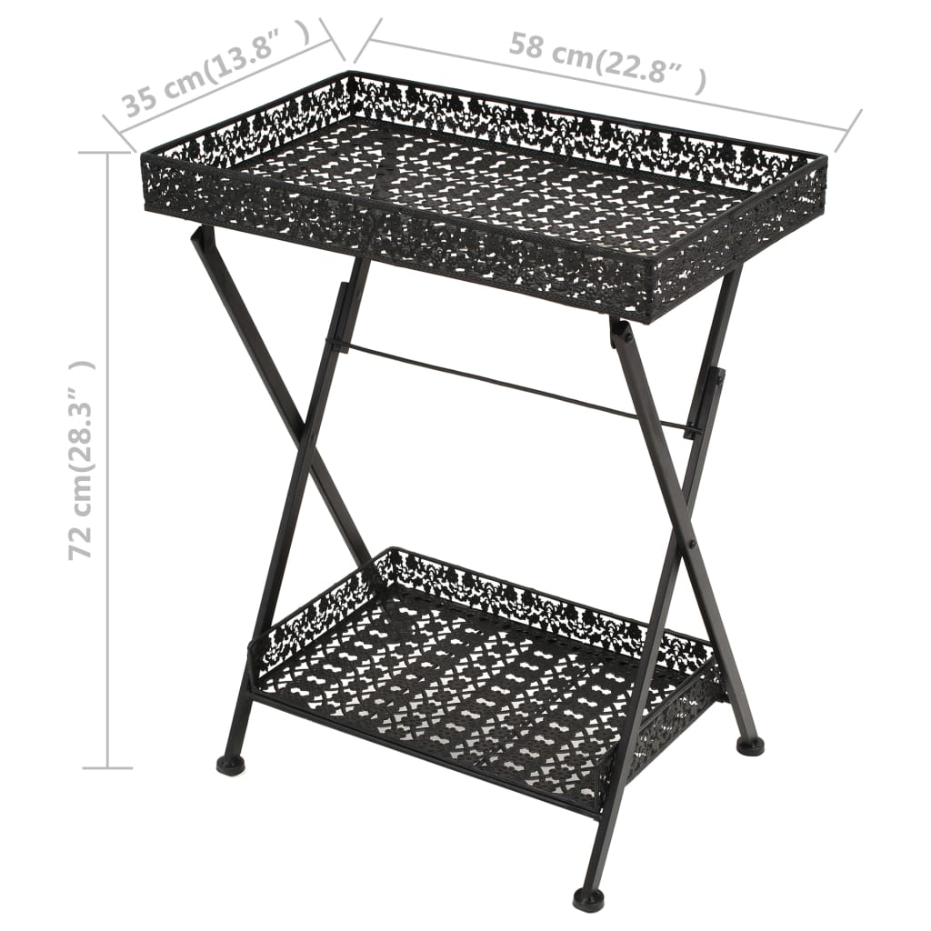 Sidebord Svart Foldbart tebord gammeldags stil metall 58x35x72 cm