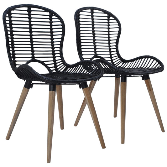 Spisestoler 2 stk svart naturell rotting