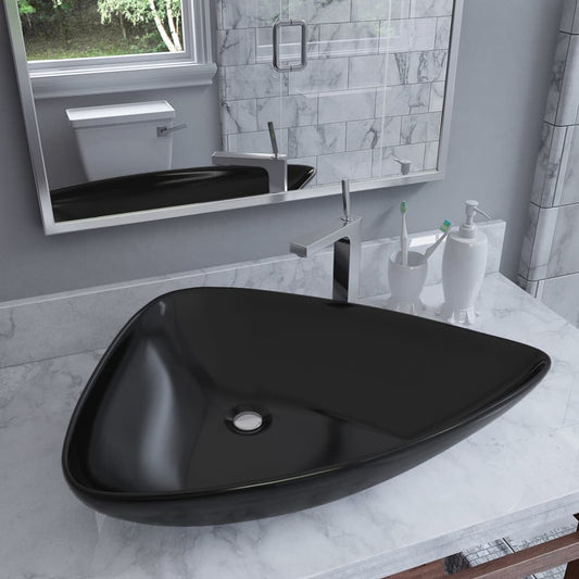 Baderomsvask keramisk triangulær Svart 645x455x115 mm