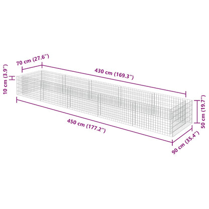 Gabion høybed galvanisert stål 450x90x50 cm