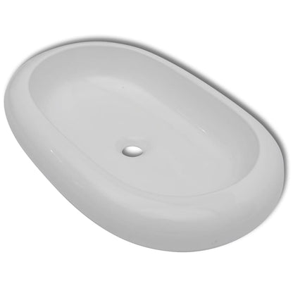 Baderomsvask Hvit med kran keramisk oval