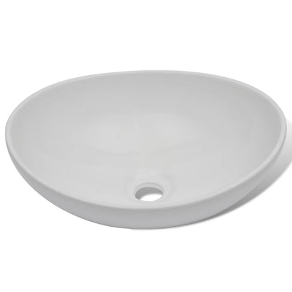 Baderomsvask Hvit med kran keramisk oval