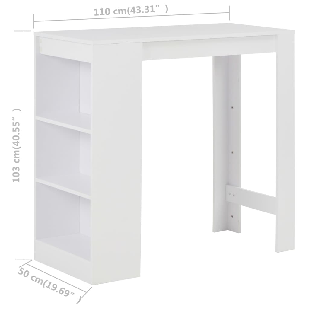Barbord med hylle hvit 110x50x103 cm