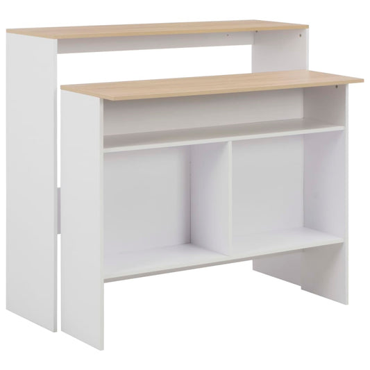 Barbord med 2 bordplater hvit og eik 130x40x120 cm