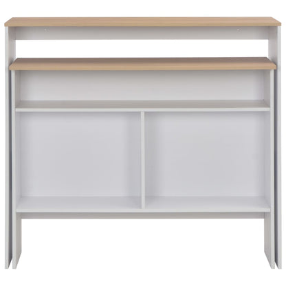 Barbord med 2 bordplater hvit og eik 130x40x120 cm