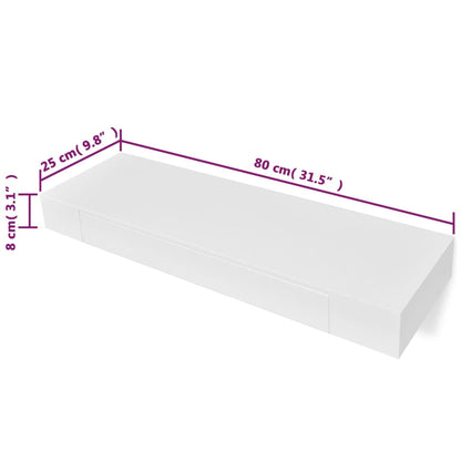Vegghylle Hvit med skuff 2 stk 80 cm