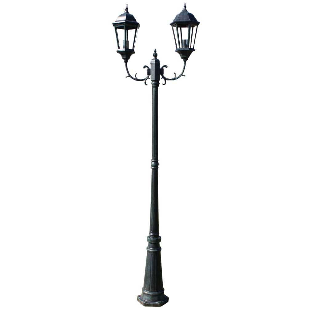 Hagebelysning Lyktstolpe 2-armet 230 cm mørkegrønn/svart aluminum