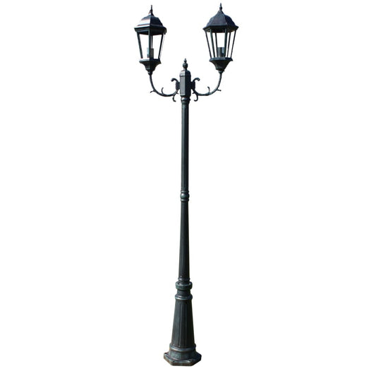 Hagebelysning Lyktstolpe 2-armet 230 cm mørkegrønn/svart aluminum