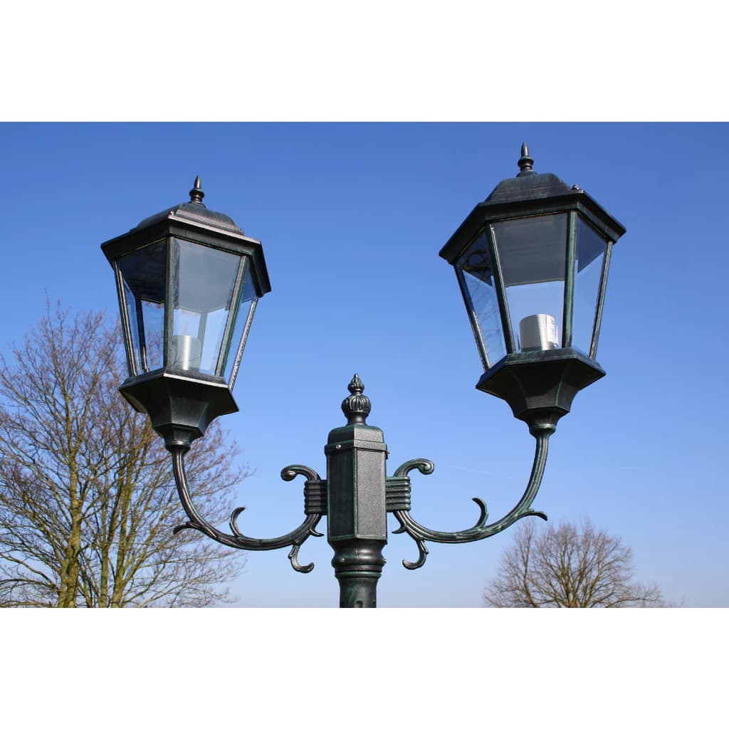 Hagebelysning Lyktstolpe 2-armet 230 cm mørkegrønn/svart aluminum