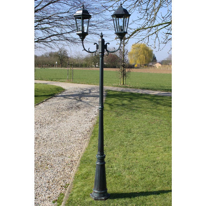 Hagebelysning Lyktstolpe 2-armet 230 cm mørkegrønn/svart aluminum