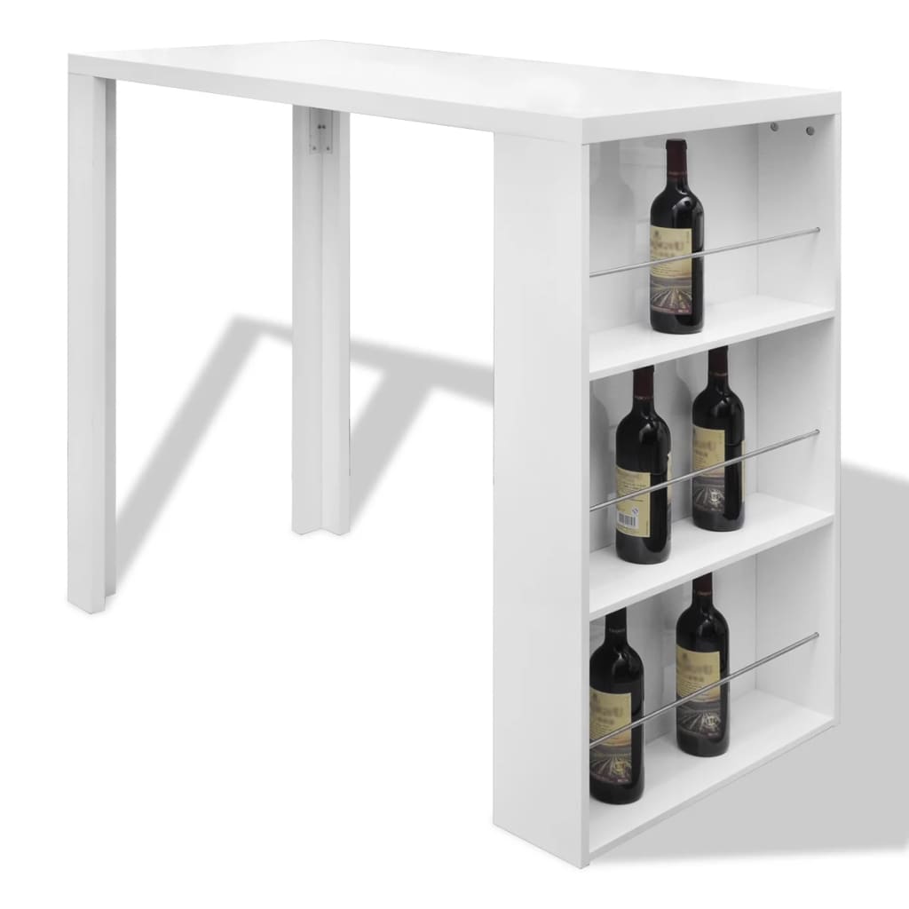 Barbord MDF med vinstativ høyglans hvit