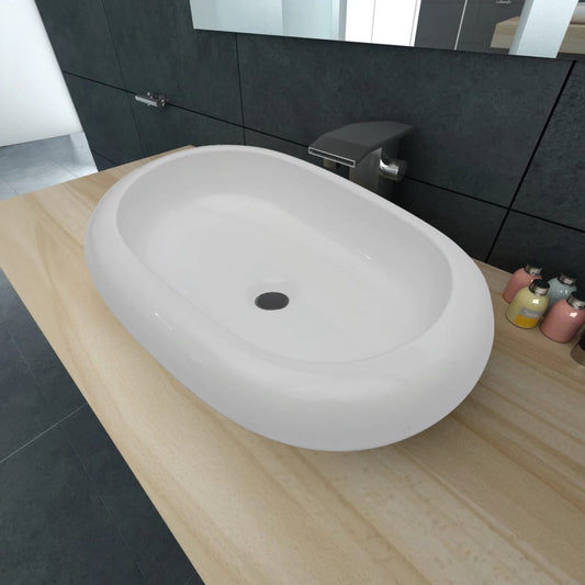 Baderomsvask Luksus Keramisk Vask Oval Hvit 63 x 42 cm