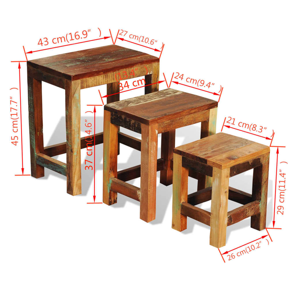 Sidebord Tre 3 deler gammeldags heltre gjenvunnet