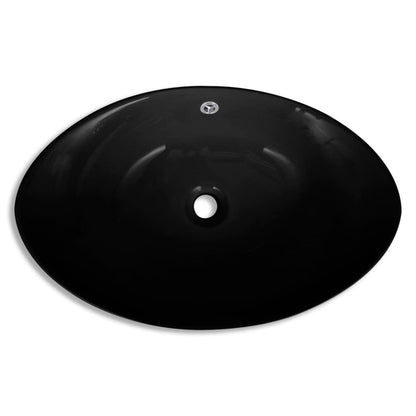 Baderomsvask Svart Luksus Keramisk Vask Oval med Overløp 59 x 38,5 cm