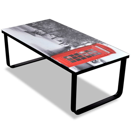Salongbord Sofabord DIV. med telefonkiosk-print glassplate