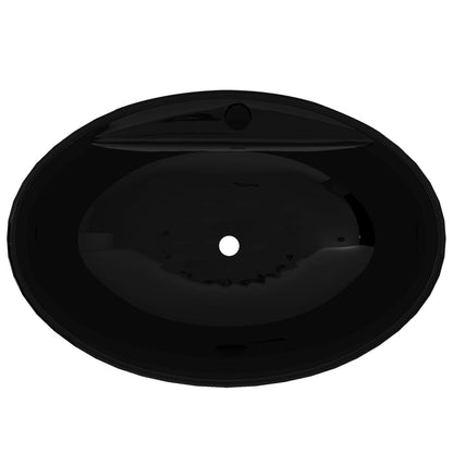 Baderomservant Keramisk oval servantbatterihull/overløpshull, svart
