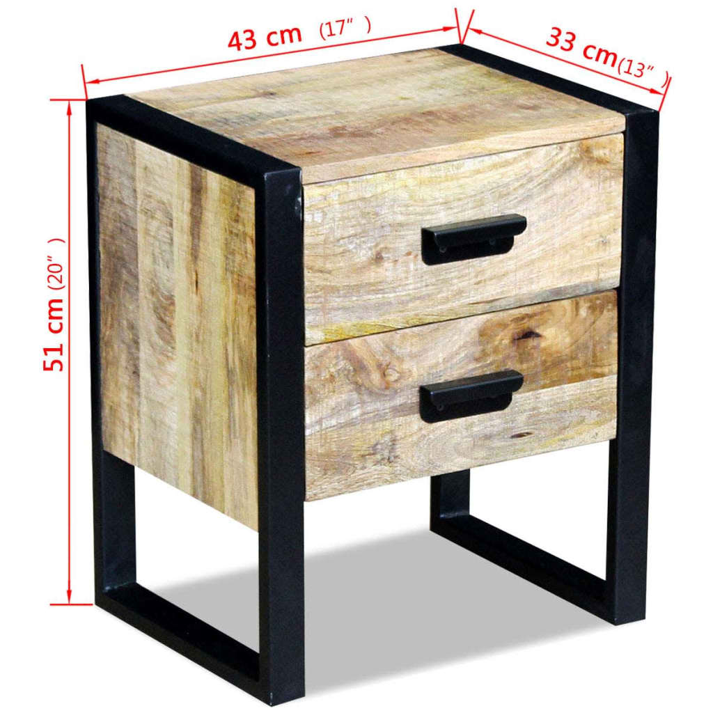 Sidebord Tre med 2 skuffer heltre mango 43x33x51 cm