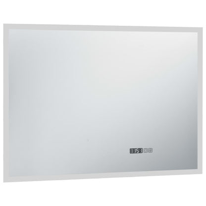 Baderomsspeil LED med berøringssensor og tidsvisning 100x60 cm